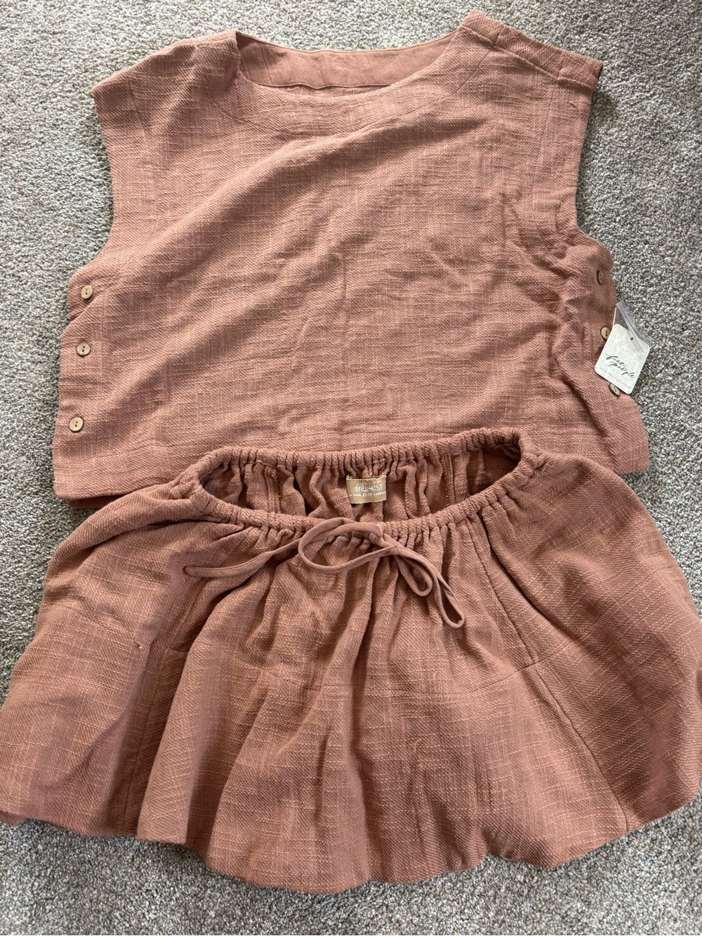 Free People Rust Pink Linen Two-Piece Skirt Set XS